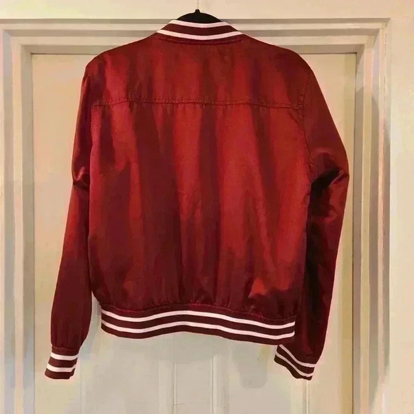 Arizona Jean Company Womens Y2K 2000s Satin Bomber Jacket Maroon Size Large - Picture 2 of 11